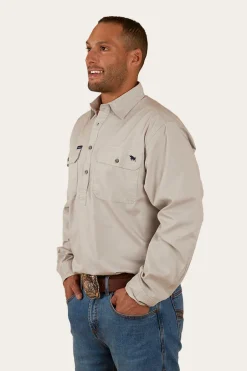 King River Half Button Work Shirt - Beige