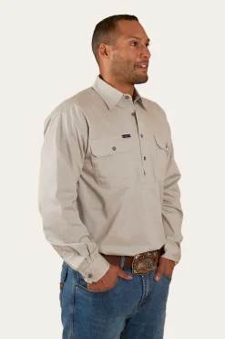 King River Half Button Work Shirt - Beige