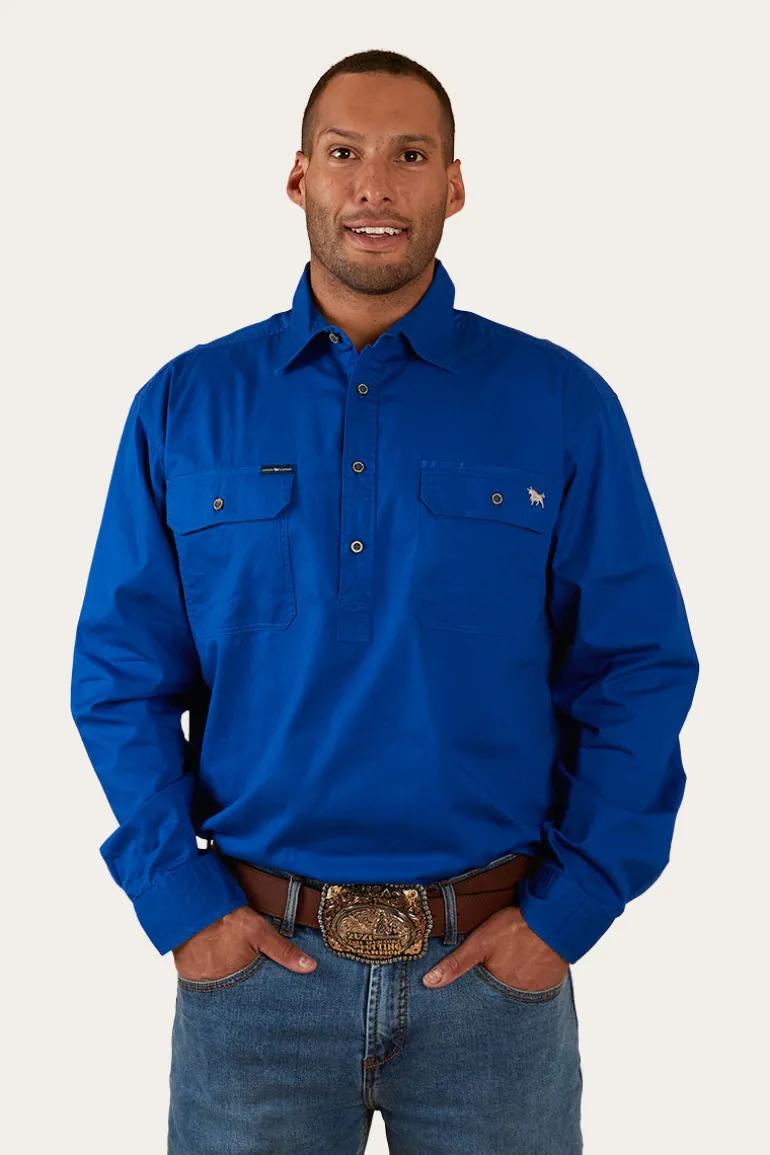 King River Half Button Work Shirt - Royal Blue