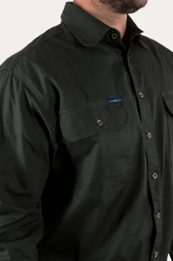 King River Mens Full Button Work Shirt - Cargo Khaki