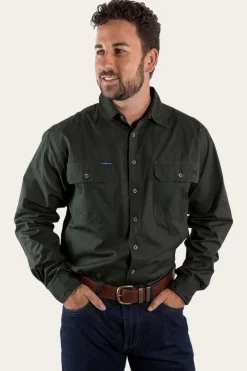 King River Mens Full Button Work Shirt - Cargo Khaki