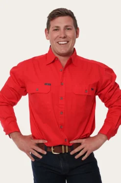 King River Mens Full Button Work Shirt - Red