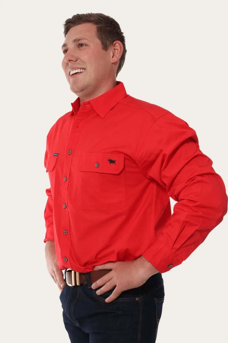 King River Mens Full Button Work Shirt - Red