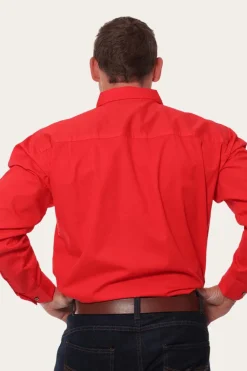 King River Mens Full Button Work Shirt - Red