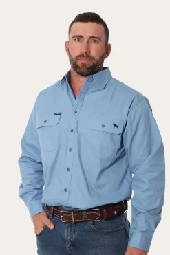 King River Mens Full Button Work Shirt - Denim Blue