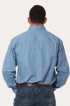 King River Mens Full Button Work Shirt - Denim Blue