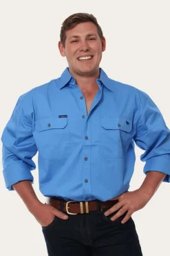 King River Mens Full Button Work Shirt - Blue