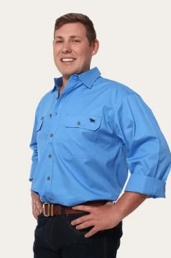 King River Mens Full Button Work Shirt - Blue