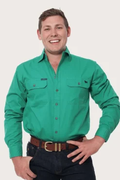 King River Mens Full Button Work Shirt - Green