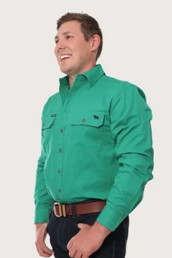 King River Mens Full Button Work Shirt - Green