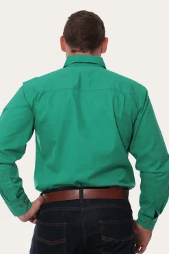 King River Mens Full Button Work Shirt - Green