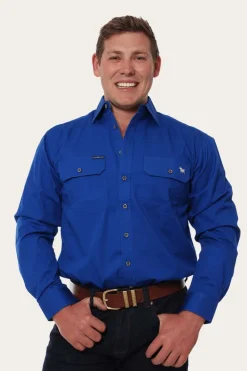 King River Mens Full Button Work Shirt - Royal Blue