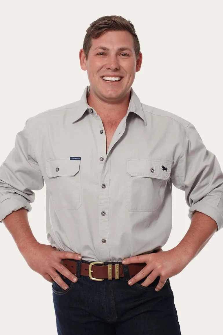 King River Mens Full Button Work Shirt - Beige