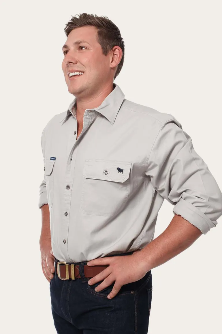 King River Mens Full Button Work Shirt - Beige