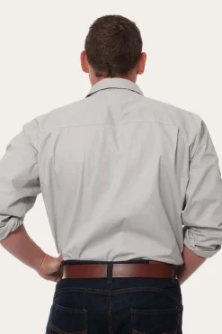 King River Mens Full Button Work Shirt - Beige