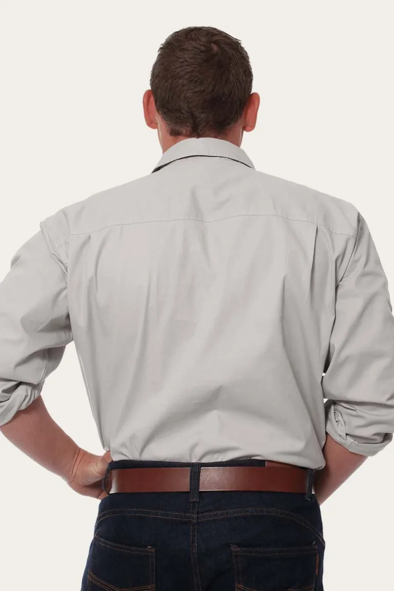 King River Mens Full Button Work Shirt - Beige