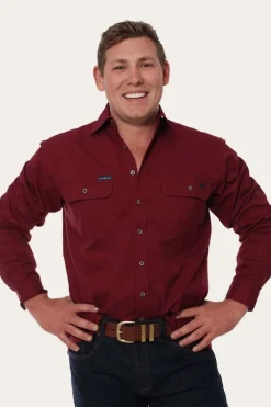 King River Mens Full Button Work Shirt - Burgundy