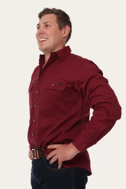 King River Mens Full Button Work Shirt - Burgundy