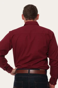 King River Mens Full Button Work Shirt - Burgundy