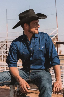 King River Mens Full Button Work Shirt - Navy