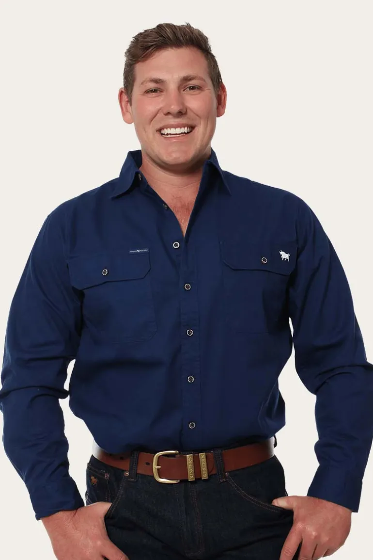 King River Mens Full Button Work Shirt - Navy