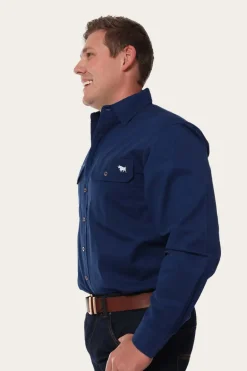 King River Mens Full Button Work Shirt - Navy