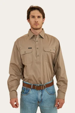 King River Mens Half Button Work Shirt - Mushroom
