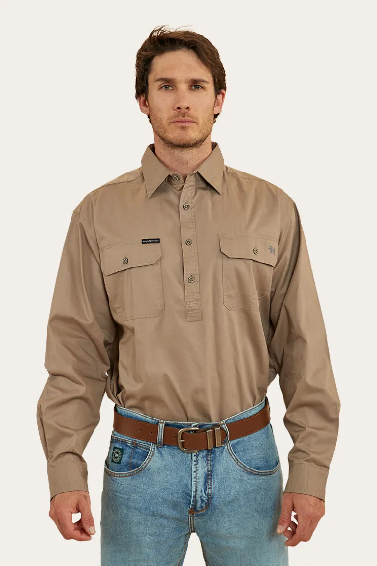 King River Mens Half Button Work Shirt - Mushroom