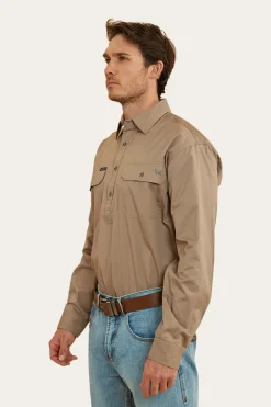 King River Mens Half Button Work Shirt - Mushroom