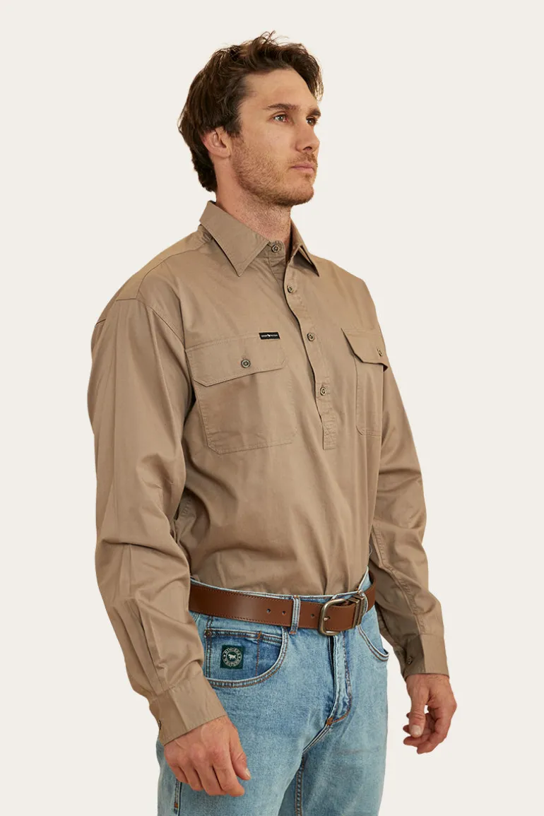 King River Mens Half Button Work Shirt - Mushroom