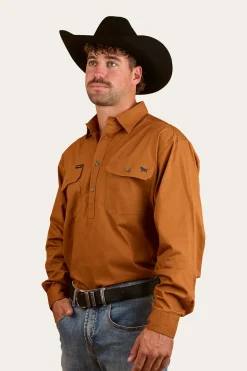 King River Mens Half Button Work Shirt - Tobacco