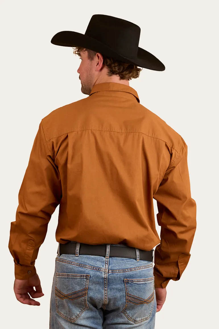 King River Mens Half Button Work Shirt - Tobacco