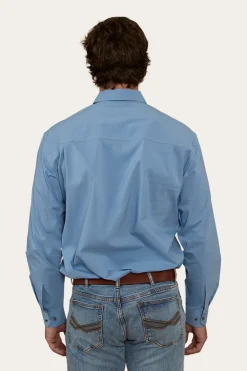 King River Mens Half Button Coolmax Work Shirt - Denim Blue