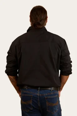 King River Mens Half Button Coolmax Work Shirt - Black