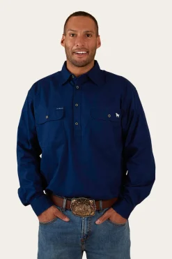 King River Mens Half Button Work Shirt - Navy