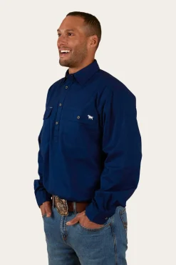 King River Mens Half Button Work Shirt - Navy