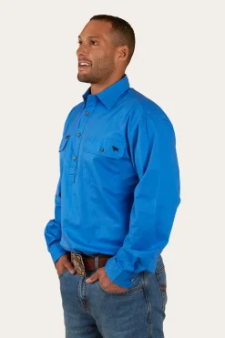 King River Mens Half Button Work Shirt - Blue