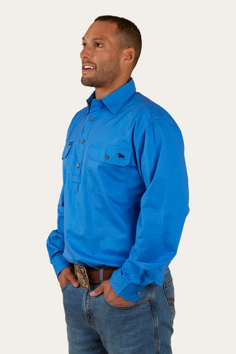 King River Mens Half Button Work Shirt - Blue
