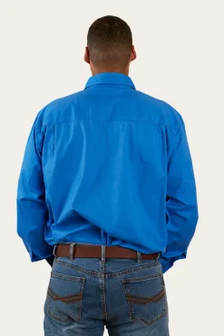 King River Mens Half Button Work Shirt - Blue