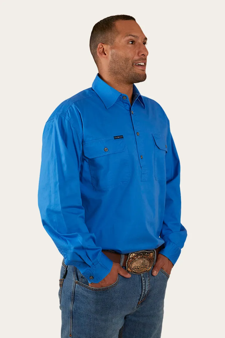King River Mens Half Button Work Shirt - Blue