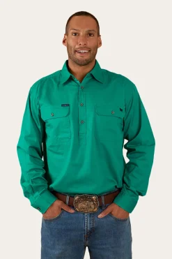 King River Mens Half Button Work Shirt - Green