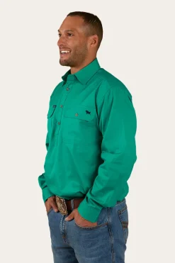 King River Mens Half Button Work Shirt - Green