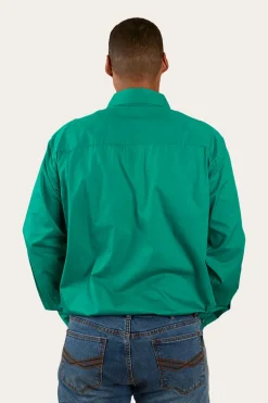 King River Mens Half Button Work Shirt - Green