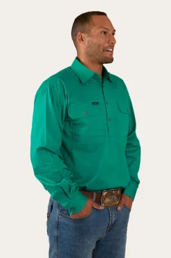 King River Mens Half Button Work Shirt - Green