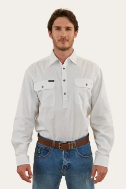 King River Mens Half Button Work Shirt - White
