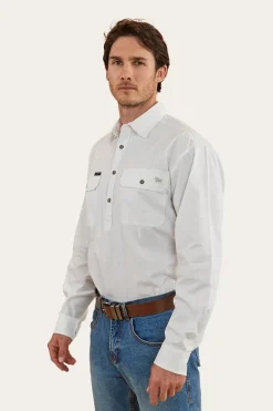 King River Mens Half Button Work Shirt - White