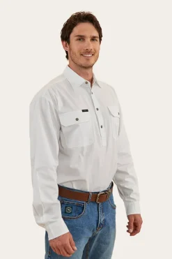 King River Mens Half Button Work Shirt - White