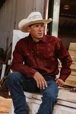 King River Mens Half Button Work Shirt - Burgundy