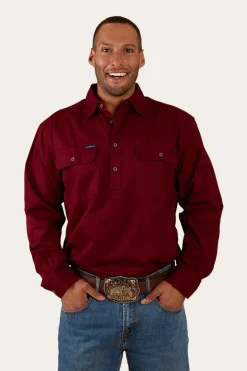 King River Mens Half Button Work Shirt - Burgundy