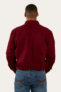 King River Mens Half Button Work Shirt - Burgundy